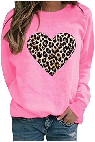 Suéteres cortados nokmopo para mulheres de moda casual impressão de leopardo amor sem capuz e suéter de mangas compridas