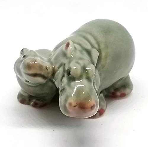 Zoocraft hipopótamo de cerâmica mamãe e bebê pintados à mão de porcelana Terrarium Garden Decorslelables