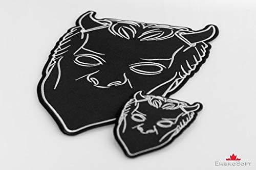 Banda de fantasma BODrosoft Ghoul Black Máscara Black Bordered Patch - pacote de 1 emblema de bordado de metal pesado - Ferro e costurar em patch de apliques para motociclistas - 6,5 x 9,8 polegadas