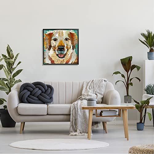 Stuell Industries Camadas de cães Retrato de animais efêmers colagem de retalhos Arte da parede emoldurada, design de