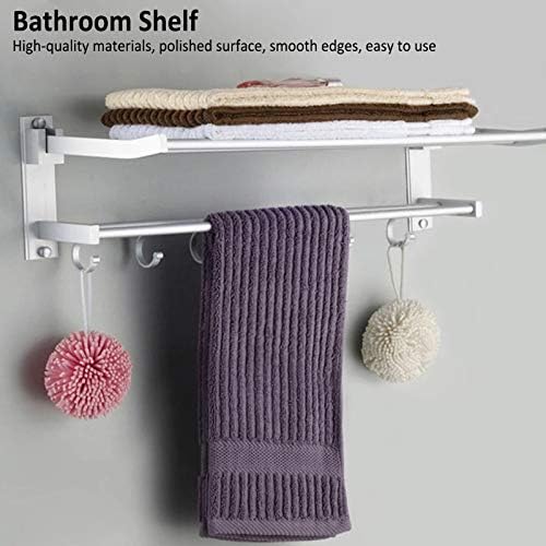 Rack de toalha, prateleira de chuveiro prata dobrável com 5 ganchos para pendurar / organizar toalhas para casa