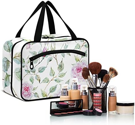 Bolsa de higiene pessoal de flores aquarela Sinestour para mulheres Organizador de bolsas de maquiagem de viagem com sacos de cosméticos