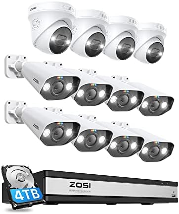 Sistema de câmera de segurança ZOSI 16CH 4K POE com visão noturna, 8MP 16Cannel NVR com HDD de 4 TB para gravação 24/7,