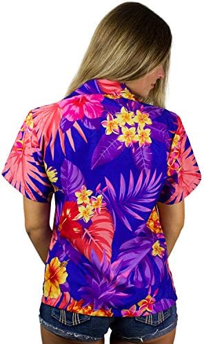 King Kameha Funky Casual Blusa Havaiana Camisa Mulheres Bolso da frente do bolso Down Down Loud Shortstleeve Party
