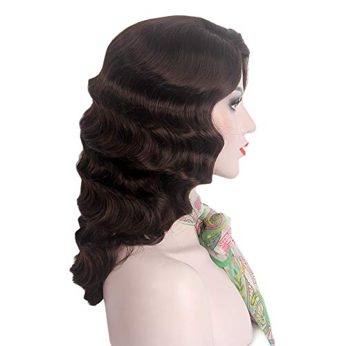 Reewes Long 1920s Wig Wig Wig Wig Curly Wig curto peruca vintage para mulheres Lady Lady Synthetic Resistente ao calor
