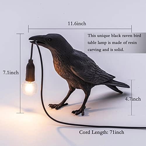 Lâmpada de mesa Nordiem Raven, lâmpada de decoração de corvo exclusiva, luz de pássaro preto para a sala de estar resina