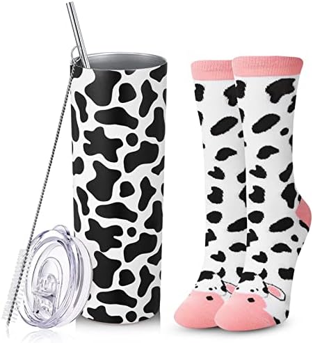 Potchen 2 peças Presentes de vaca engraçada Prinha meias de copo de capa feminino para mulheres meninas, 20 onças de aço inoxidável