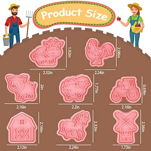 8 PCs Farm Animal Cookie Cutters com selos de punção Conjunto 3D Frango de galinha de galinha de vaca de vaca carimbo de biscoito e
