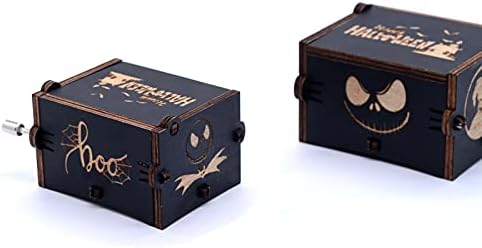 Ddjbdb feliz halloween the pesadelo antes de natal caixa de madeira de madeira gravada manivela box box presente para