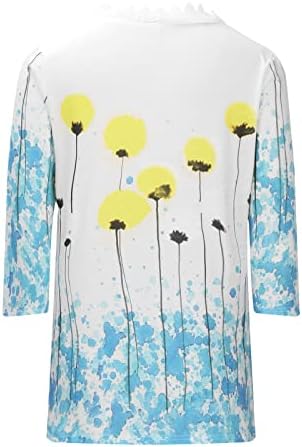 Crochê de renda de pescoço feminino Tops casual solto 3/4 blusas de manga Fall moda moda estampa floral camisetas básicas camisetas