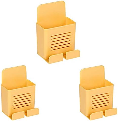 Portador de 3pcs AERVEAL com ganchos Rack de armazenamento do titular do telefone para o escritório em casa amarelo