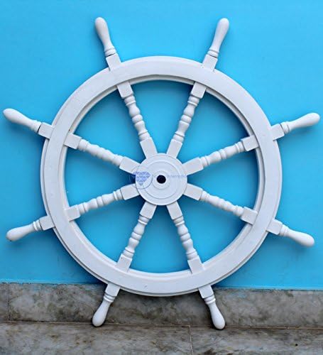 Nagina International White Washed Ship Wheel 36 Rodas de madeira de madeira / roda de direção de madeira / decoração de
