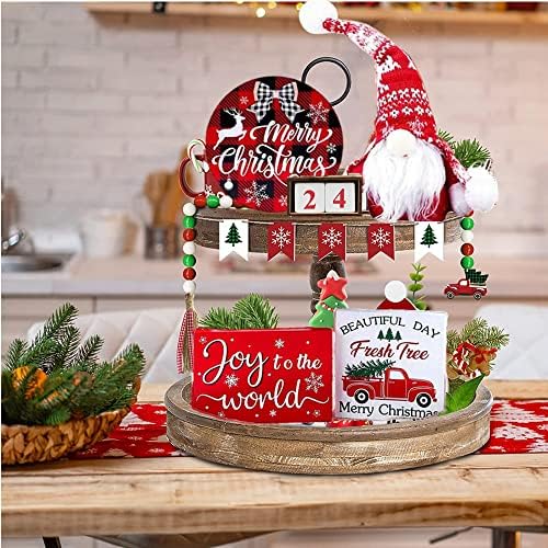 Decoração de bandeja em camadas de Natal Hipiiy 5pcs - Rustic Farmhouse Home Cozinha Decorações de prateleiras - Cristmas