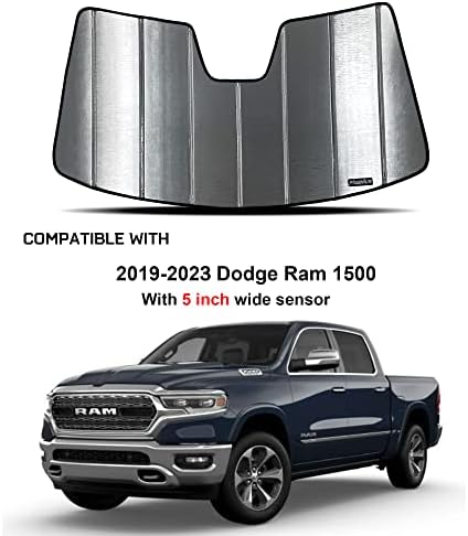 Pigenius Front Windshield Sun Shade para 2019 2020 2021 2022 2023 Dodge Ram 1500 - Ultimate Dobing Sunshade - Silver Metallic Silver