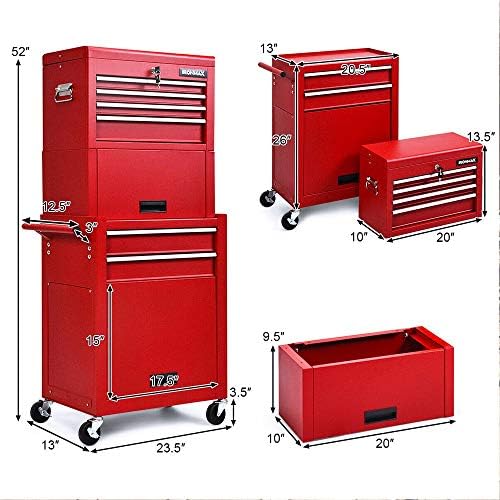 Ferramenta de rolagem de 6 gotas de armazenamento de tórax Cabinet Caixa de ferramentas Bloqueio combinado com riser vermelho