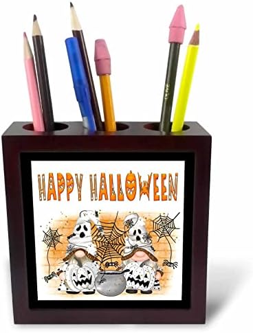 3drose Happy Halloween White and Orange Ghost Gnomes - Tilders de caneta de ladrilhos