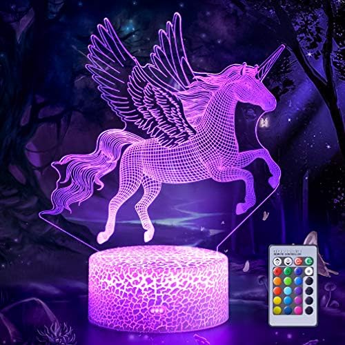 Lâmpada de ilusão 3D Unicórnio, 3D Flying Unicorn Night Light Remote Desk Lâmpada Visual Lâmpada
