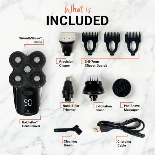 Groomie Baldiepro On the Go Travel Kit - barbeador de cabeça elétrica para careca e caixa de viagem Bald Men & Black - 10.000 rpm Razor de cabelo com lâminas rotativas e elegante caixa de viagem portátil portátil Organizador de viagem