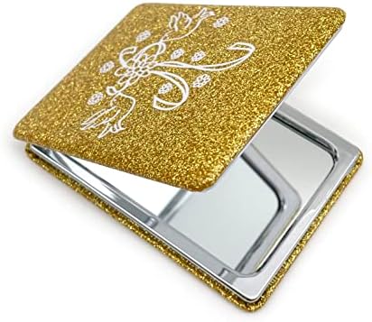 12 PCs Bridal Wedding Bird Bird Gold Gold Compact Mirror Square Glitter Pu Leather Makeup Mirror Recuerdos de Mis