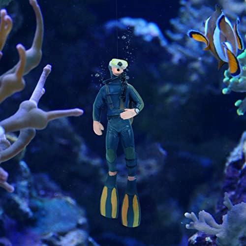 Decoração do aquário do oceano do doool Decorações de mergulhador Divery estátua: decoração do tanque de peixe artificial Ação azul escura Ação de aquário aquário Ornamento