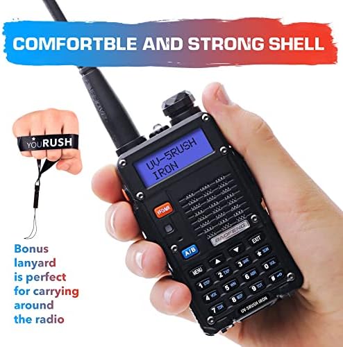 Yourush Ham Radio UV-5Rush Iron 8W com estojo de bateria e rádio de 2800mAh para rádio de 2 vias. Rádio de banda dupla com cabo de