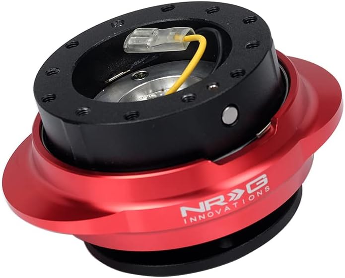 NRG Innovations NRG-SRK-220BK-RD GEN 2.2 VOILHO DE DIREITO Adaptador de liberação rápida, 6 buracos e 6x70 e 6x74mm Padrões de parafusos pretos corpora/anel oval vermelho brilhante