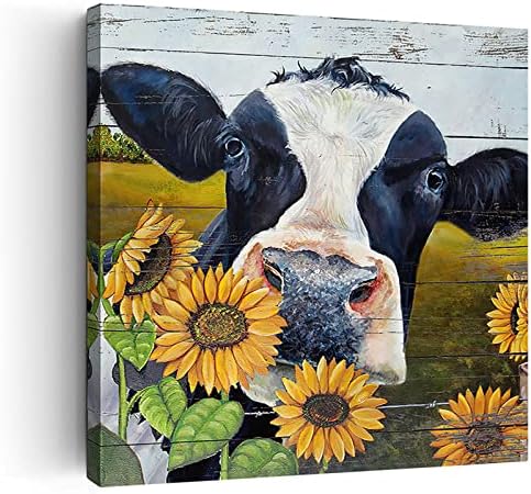 Pictures de vaca da fazenda da parede de vaca decoração de parede girassol e pintura de vaca decoração de tela impressão