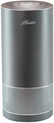 Hunter HP400 Round Tower Air Purifier para salas pequenas apresenta pré-filtro de ecossilver, filtro HEPA verdadeiro,