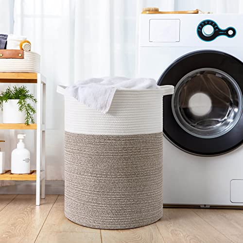 Goodpick Cesto de lavanderia de corda de tecido alto, cesto de berçário para sala de estar, cesta de lavanderia fofa para roupas,
