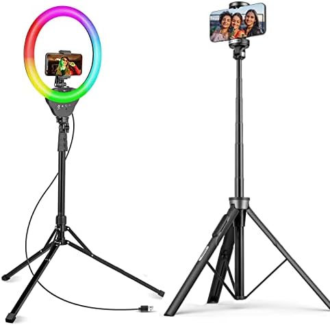 AoudeAy 12 Selfie Ring Light com 62 pacote de suporte e suporte para telefone com 60 Tripé portátil Stand para gravação de vídeo/selfie/vlogging/streaming ao vivo