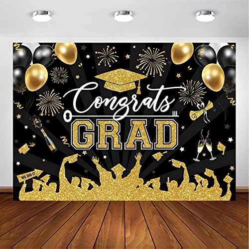 Avezano Graduação cenário parabéns Decorações de festa de graduação em preto e ouro da aula de 2023 fotos de fotos de pós -hoot Parabéns.