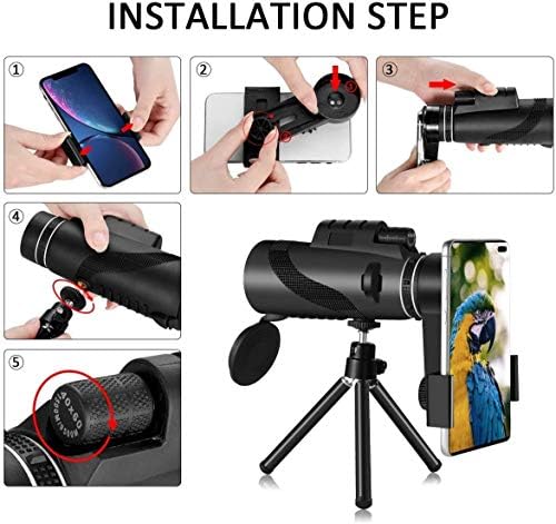 Telescópio monocular para smartphone 12x50 Monocular de alta potência com tripé e suporte de zoom impermeabilizante escopo