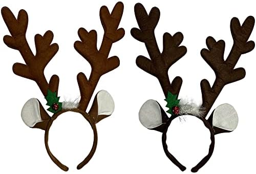 Hosfairy 2pcs Banda da cabeça de Natal Recosões da cabeça da cabeça da cabeça Antlers Capacete de arco de cabelo Festa