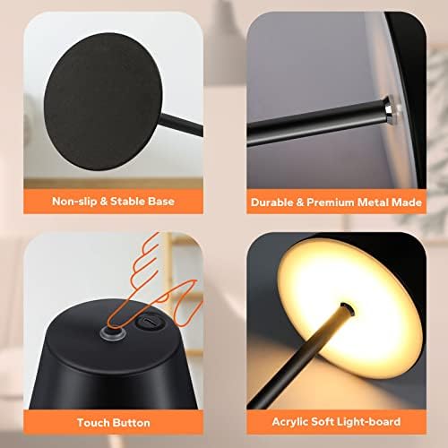 Lâmpada de mesa sem fio, luz noturna de LED recarregável, lâmpada de mesa de Touch Touch com 3 colorido, lâmpada de mesa portátil