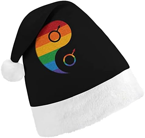 Yin e yang orgulho gay luxuoso chapéu de natal travessura e belos chapéus de Papai Noel com borda de pelúcia e decoração de natal de conforto