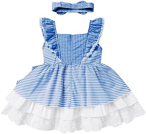 Roupa xadrez para bebês Toddler sem mangas Vintage Lace Gingham Princess Dress A-Line Stick Casual Vestres com faixa