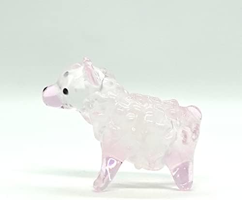 Sansukjai raro ovelha minimalista Animais miniaturos soprados Arte de vidro colecionável Decor Home, rosa