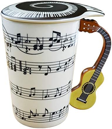 Copo de caneca com alça de guitarra e notas musicais de arte possui 13,5 oz, presente de caneca de leite de café para amante da caneca para música