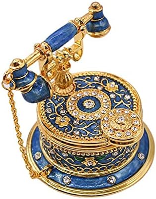 Caixa de jóias cravejas de jóias cravejadas caixa de bugigangas telefonia de metal de metal bejeweled anel colecionável de