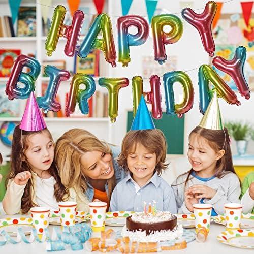 Balão de balão de feliz aniversário do arco -íris, cartas de balões de aniversário colorido de 16 polegadas, cartas de balão