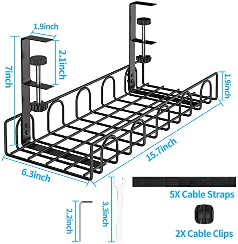 Sob a bandeja de gerenciamento de cabos de mesa - 15.7in 2packs metal sob gerenciamento de fios de mesa, suporte para gerenciamento de cabo ajustável e removível de alta capacidade, sem dano e sem danos, para escritório, cozinhas