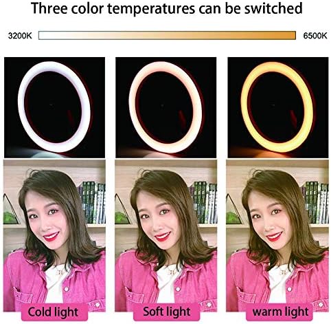 Anel de selfie Light Tri-Color Dimmable 360 ​​° Rotação com suporte de telefone para celular de várias posições