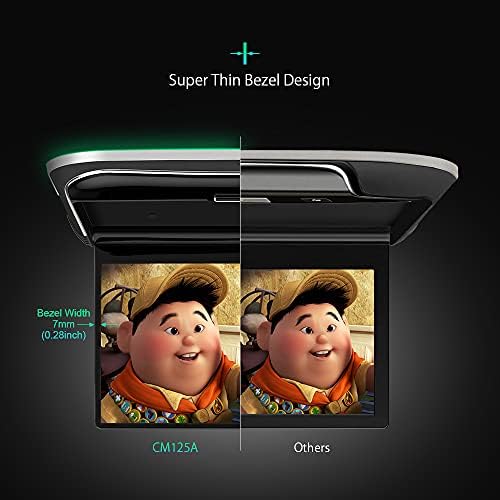 Xtrons Android Car Player Overhead Player de 12,5 polegadas FHD de largura IPS Monitor de montagem no teto de carro com alto-falantes estéreo embutidos Viaje de automóvel no monitor de carros de carro 8K Formato de vídeo, WiFi, HDMI, USB, FM, Ir