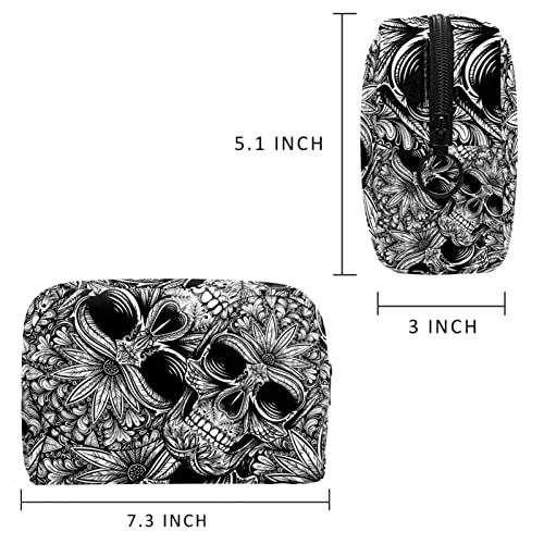 Black White Mandala Skull Small Makeup Bag Pouch para bolsa cosmética de viagens para a bolsa Bolsa de higiene pessoal portátil para