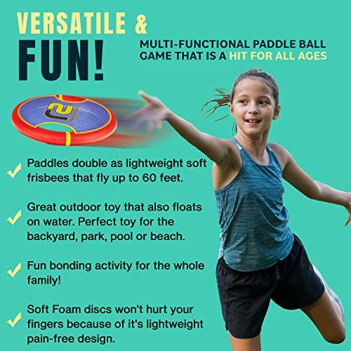 Divertido Paddle Paddle e Bola de Bola e Catch Game - Fácil de usar para crianças todas as idades - Também funciona como Frisbee - Design de espuma suave para jogo seguro em ambientes fechados ou ao ar livre - ótima ideia de presente de brinquedo para meninos e meninas