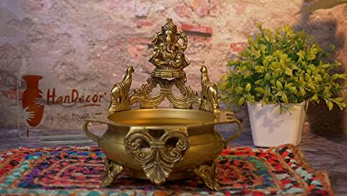 Acabamento antigo Gayatri Handicraft Ganesha Design Bowl Solid Brass Bowl Home and Temple Decoration Bow