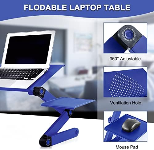 Mfchy Laptop Desk para cama aconchegante estação de trabalho de alumínio com 2 fãs mouse blind dobrável stand stand Notebook Blue Blue