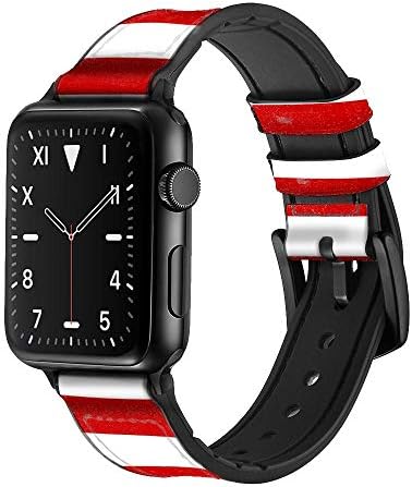 CA0285 Couro listrado vermelho e branco e cinta de relógio inteligente de silicone para Apple Watch Iwatch Tamanho