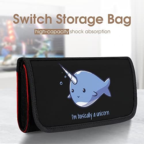 Blue Narwhal Funny Unicorn Carting Case para Switch Portable Game Console Storage Bag com slot de cartão