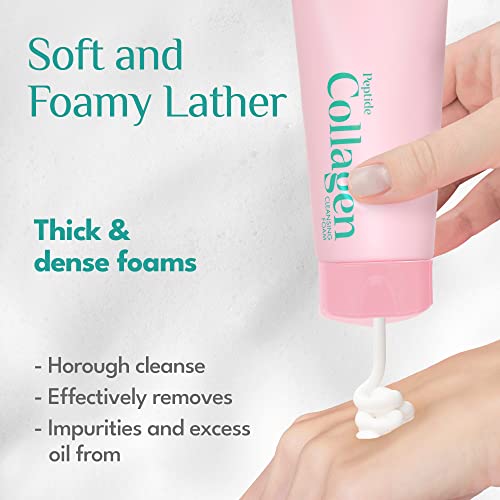 É a espuma de limpeza de colágeno peptídeo da pele 5.07 fl oz | Hidratante Facial Cleanser & Collagen Boost | Limpador de rosto suave para pele sensível | Lavagem de rosto coreano e limpador facial suave para mulheres